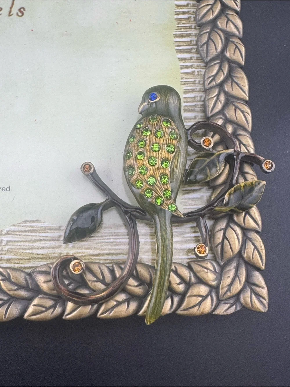Target Pewter Frame with Green Jeweled Bird Exotic Travels